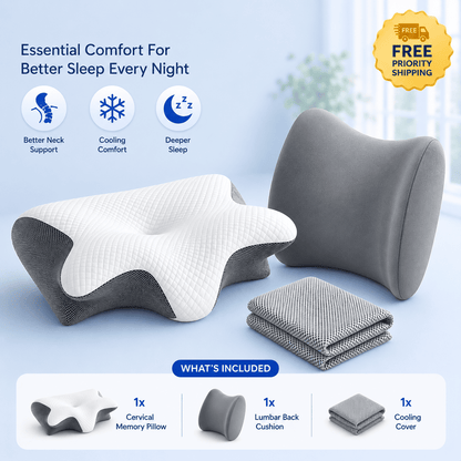 Memory Foam Cervical Pillow for Neck Pain | 2-in-1 Ergonomic Contour Orthopedic Neck Support Pillow