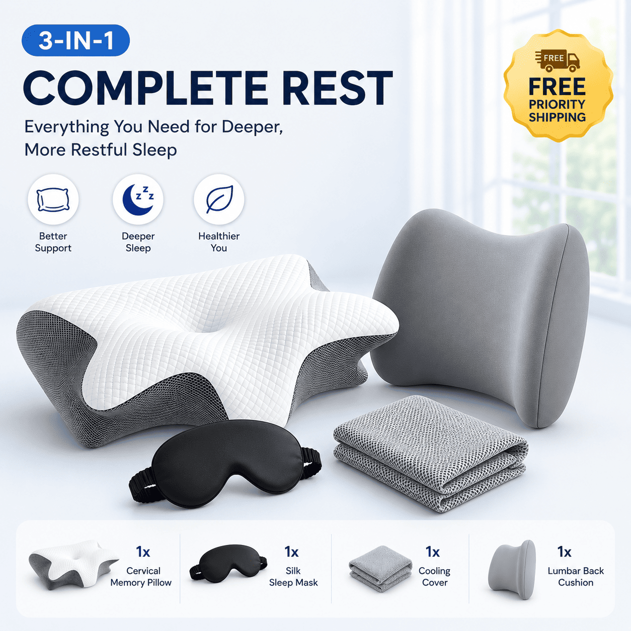 Memory Foam Cervical Pillow for Neck Pain | 2-in-1 Ergonomic Contour Orthopedic Neck Support Pillow