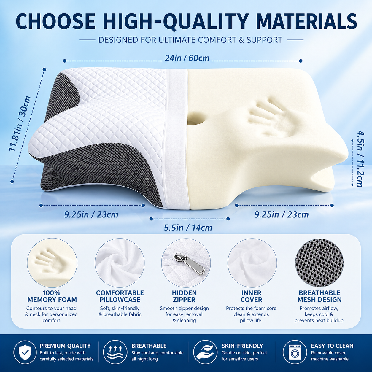 Memory Foam Cervical Pillow for Neck Pain | 2-in-1 Ergonomic Contour Orthopedic Neck Support Pillow